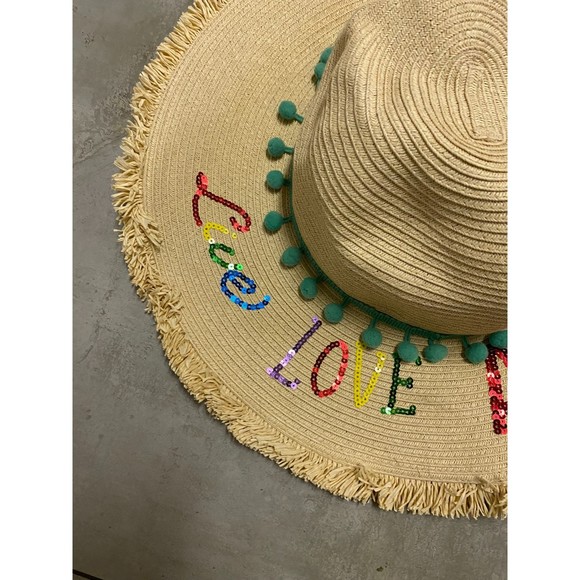 Disney limited edition Hawaii aulani love love rainbow sequin beach straw hat